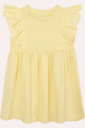 C&A Vestido infantil de algodão com babado amarelo