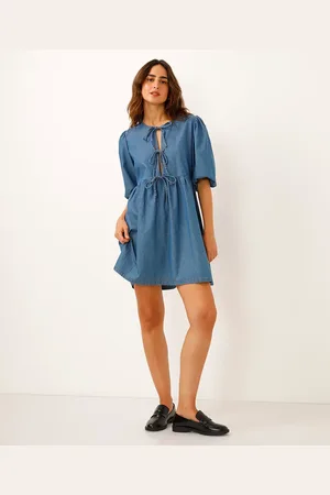 C&A Vestido curto jeans manga bufante azul