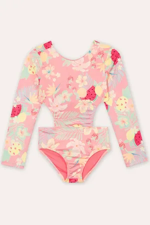 C&A Maiô infantil manga longa com recorte floral