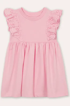 C&A Vestido infantil de algodão com babado rosa