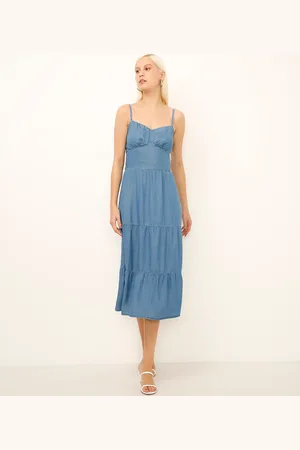 C&A Vestido midi jeans com recortes azul