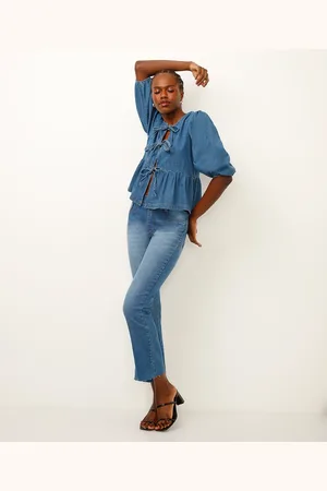 C&A Calça flare cropped jeans sawary azul