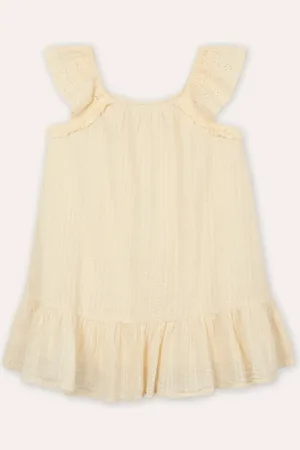 C&A Vestido infantil manga de laise texturizado bege