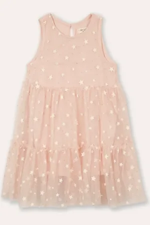 C&A Vestido de tule infantil estrelinha com brilho rosa