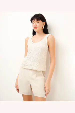 C&A Regata alongada de tricot com paetê off white