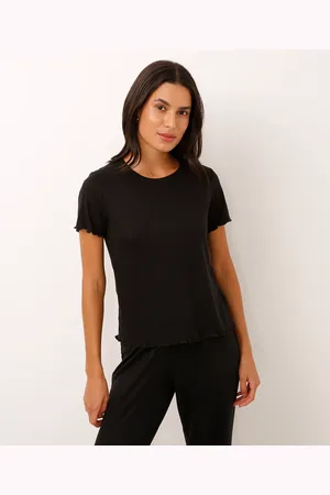 C&A Blusa de pijama manga curta canelada preta
