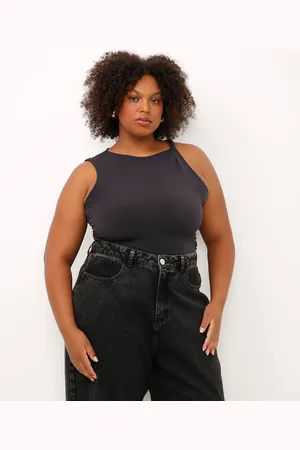 C&A Regata alça torcida com franzido plus size mindset preta