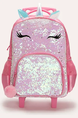 C&A Mochila infantil de rodinha unicórnio com paetê rosa