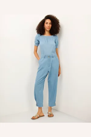 C&A Calça carrot jeans cintura alta azul