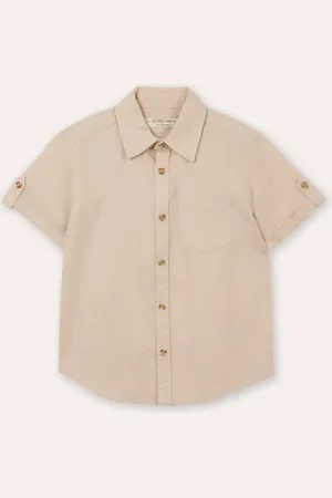 C&A Camisa de algodão infantil manga curta com bolso bege