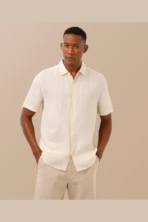 C&A Camisa de linho manga curta bege