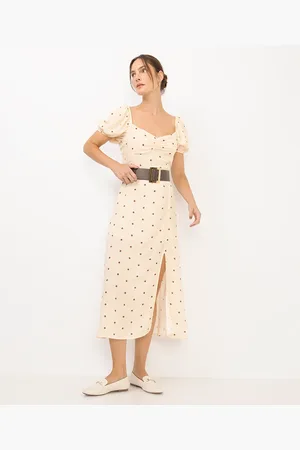 C&A Vestido midi feminino de viscose poá amarelo