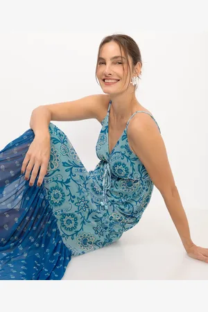 C&A Vestido midi feminino de tule estampado azul