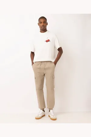 C&A Calça jogger masculina de sarja com bolso cargo bege