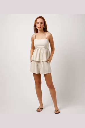 C&A Short com linho cós elástico mindset bege