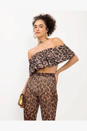 C&A Top sem alça com babado animal print bege