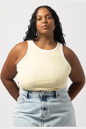 C&A Regata plus size de algodão canelada amarela