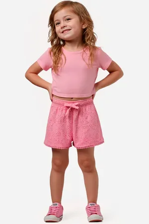 C&A Short infantil de algodão com laise rosa