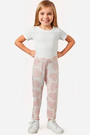 C&A Calça de legging de algodão infantil corações