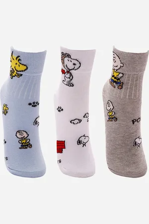 C&A Kit de 3 meias cano médio femininas snoopy colorido