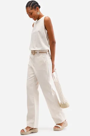 C&A Calça wide leg feminina de sarja com cinto