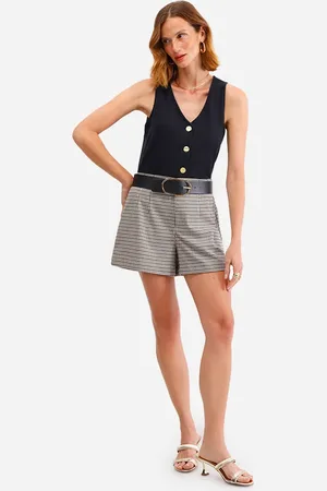 C&A Short de alfaiataria feminino xadrez