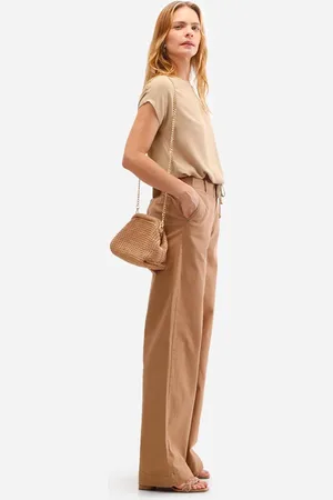 C&A Calça wide leg feminina de sarja bege