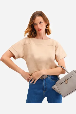 C&A Blusa com recorte manga curta bege