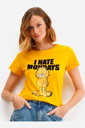 C&A Camiseta feminina de algodão garfield amarela