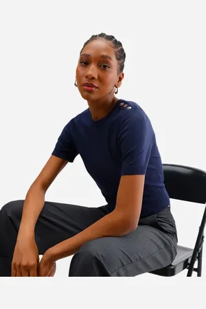 C&A Blusa feminina de tricot com botões azul