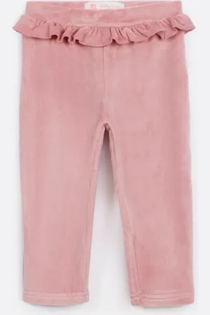 C&A Calça reta infantil de pelúcia com babado rosa