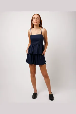 C&A Short com linho cós elástico mindset azul