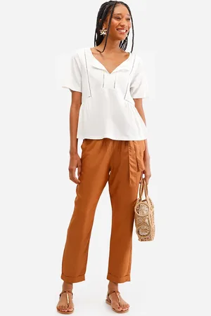 C&A Calça clochard feminina de viscose marrom