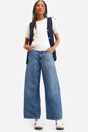 C&A Calça baggy feminina jeans cintura média azul