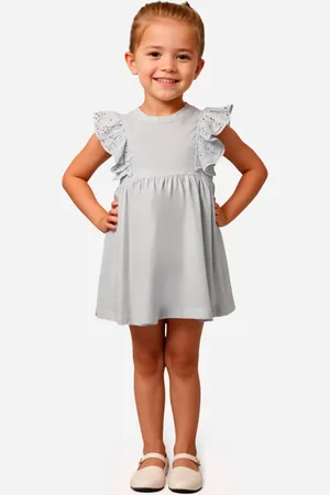 C&A Vestido infantil de algodão com babado azul