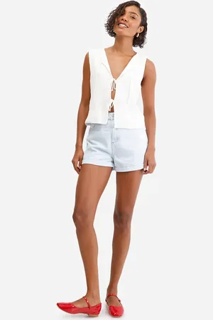 C&A Short mom feminino jeans destroyed azul