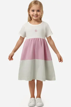 C&A Vestido infantil de algodão tricolor flor rosa