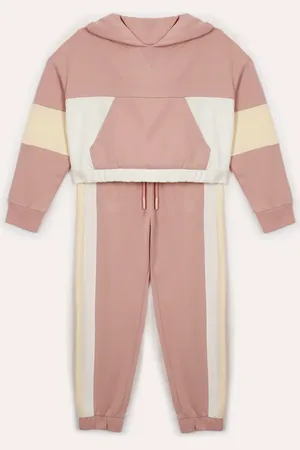 C&A Conjunto de moletom infantil com recortes e capuz rosa