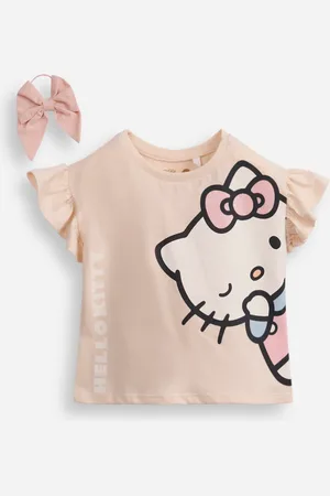 C&A Camiseta de algodão infantil hello kitty com lacinho para cabelo bege