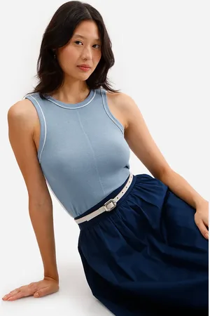 C&A Regata feminina de viscose canelada azul
