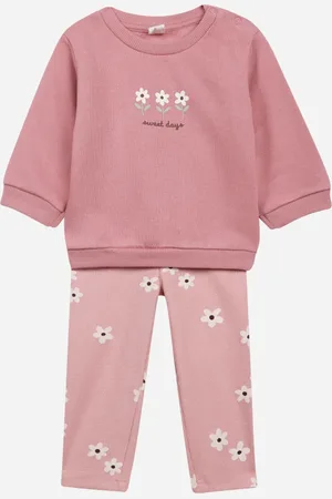 C&A Conjunto infantil longo de moletom floral rosa
