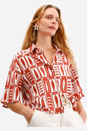 C&A Camisa feminina de viscose estampada laranja