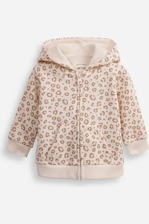 C&A Jaqueta de moletom infantil com capuz animal print bege