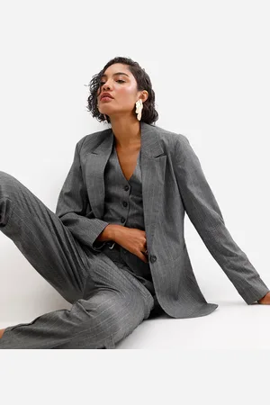 C&A Blazer de alfaiataria feminino listrado cinza