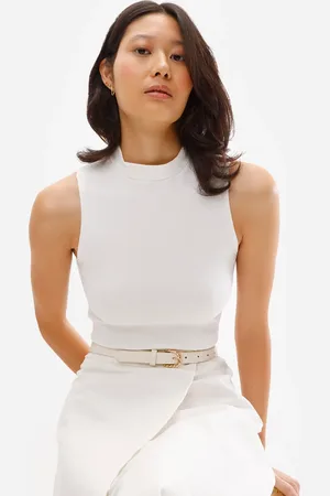 C&A Regata feminina de algodão básica gola alta branca