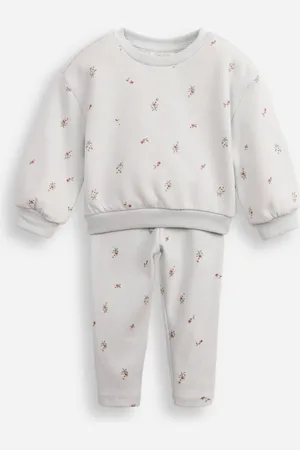 C&A Conjunto infantil longo de moletom floral azul
