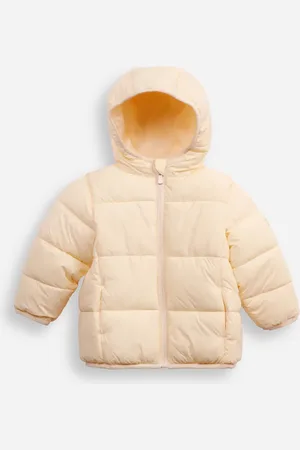 C&A Jaqueta puffer infantil com capuz bege