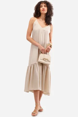 C&A Vestido midi feminino de viscose com recorte bege