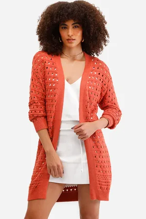 C&A Cardigan feminino alongado de tricot laranja