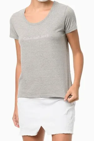 Calvin Klein Camiseta Feminina Slim Logo Centralizado Jeans